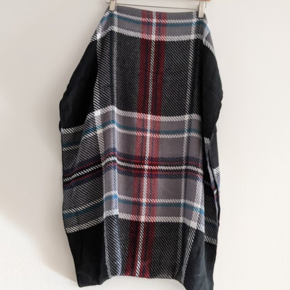 Black, Gray, White, Red, and Blue Plaid Infinity Scarf
